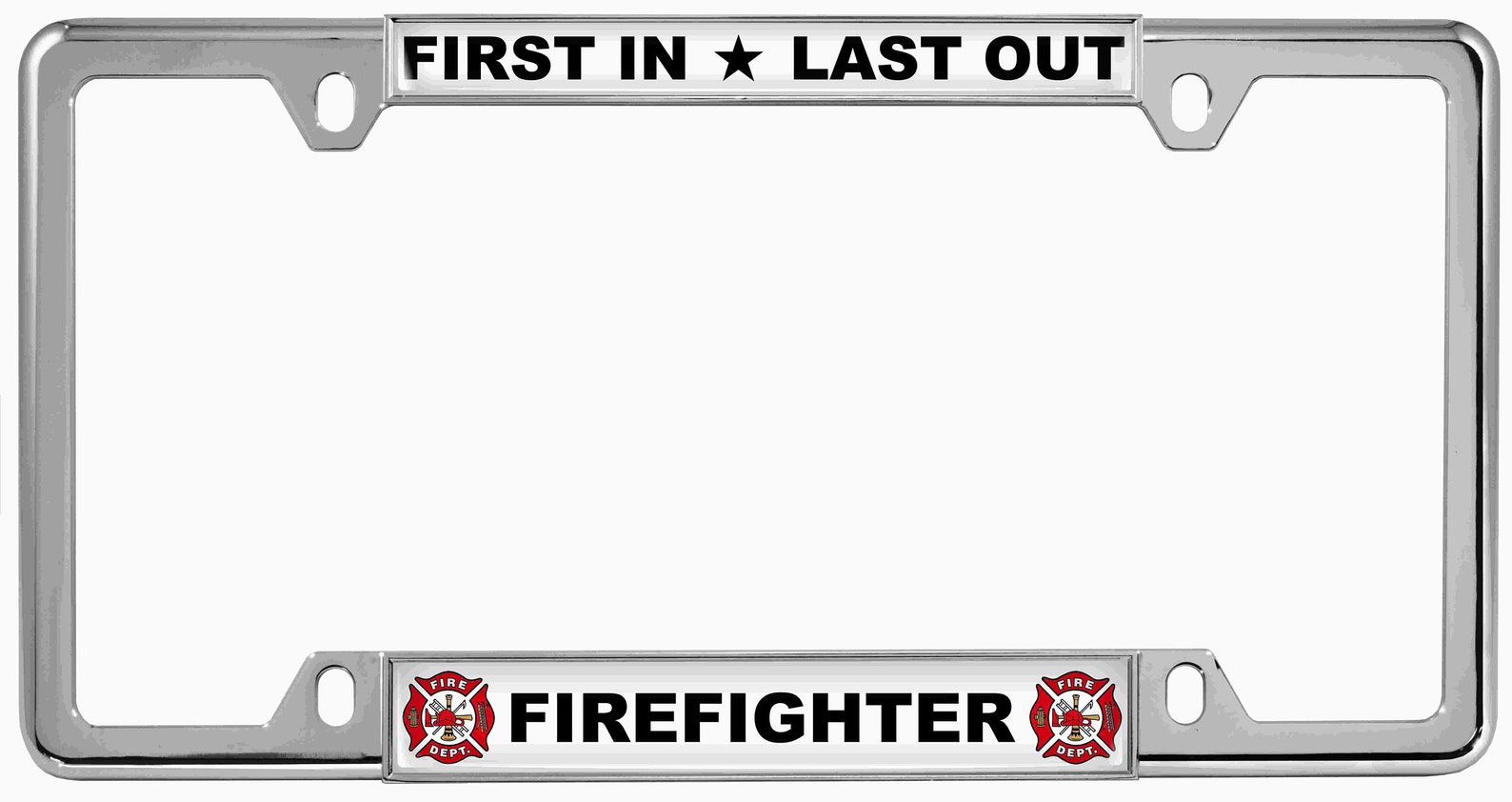 Thin Top 4 Hole Metal Car License Plate Frame - Firefighter | Fire Dept ...