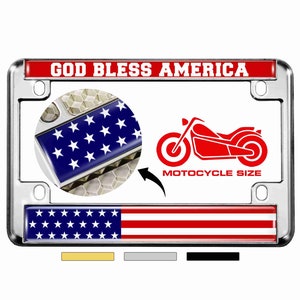 God Bless America USA Flag - MOTORCYCLE High Quality Metal License Plate Frame