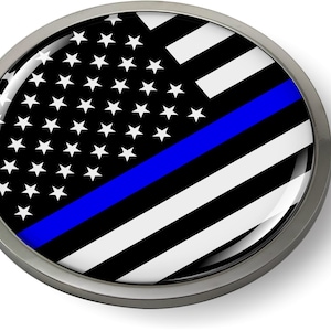 DÜNNE BLAUE LINIE amerikanische Flagge 3D gewölbte Emblem-Abzeichen-Auto-Aufkleber Chrom-runde Lünette