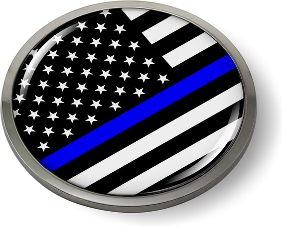 thumbnail image 2 of Thin Blue Line Police Flag Chrome Emblem - 3D Auto Decal For Car, Bike, Boat (5.3 Inch) 2 of 2