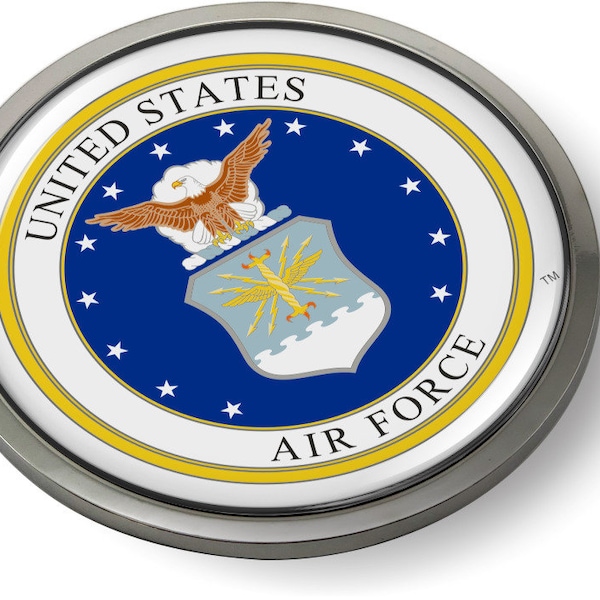 Officially Licensed Product - United States AIR FORCE 3D Domed Emblem Badge Car Sticker Chrome Round Bezel