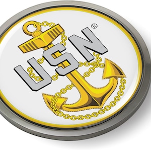 Officially Licensed Product - U.S. NAVY Chief Fouled Anchor 3D Domed Emblem Badge Car Sticker Chrome Round Bezel