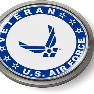 Officially Licensed Product - Veteran US Air Force Symbol with &quot;Arnold&quot; wings and star 3D Domed Emblem Badge Car Sticker Chrome Round Bezel