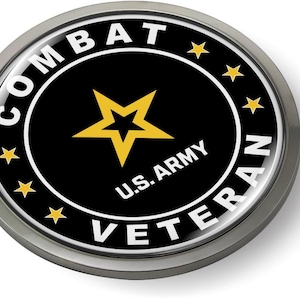 Officially Licensed Product - U.S. Army Combat Veteran 3D Domed Emblem Badge Car Sticker Chrome Round Bezel