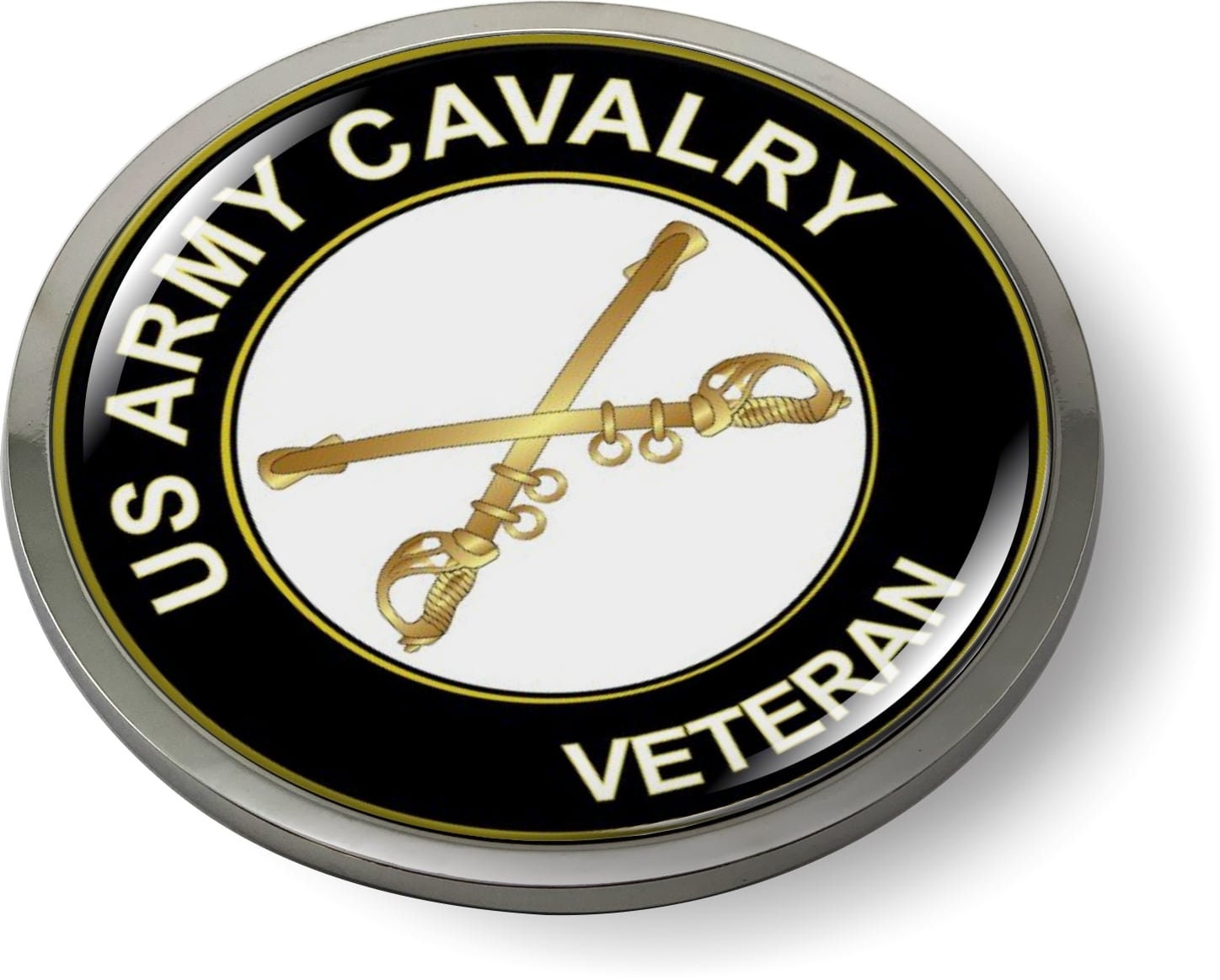 Officially Licensed Product - U.S. ARMY CAVALRY VETERAN 3D Domed Emblem Badge Car Sticker Chrome Round Bezel