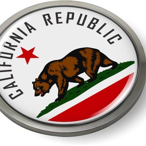 CALIFORNIA STATE FLAG 3D Domed Emblem Badge Car Sticker Chrome Round Bezel