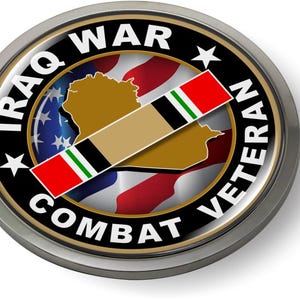 Irak Oorlog Combat Veteraan 3D Koepelvormige Embleem Badge Auto Sticker Chrome Ronde Bezel: