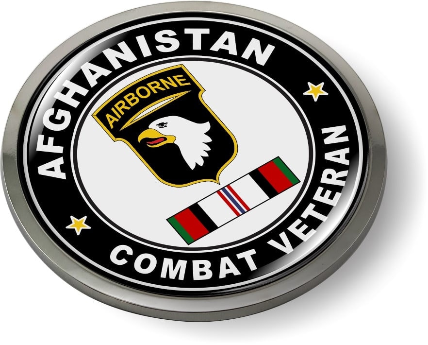 Officially Licensed U.S. Army Product - AFGHANISTAN COMBAT VETERAN 3D Domed Emblem Badge Car Sticker Chrome Round Bezel