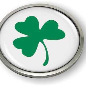 Shamrock Car Emblem Badge [Sticker, Decal] Chrome ROUND Bezel and 3D Clear Doming Resin