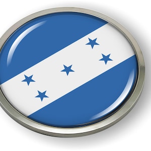 Honduras FLAG Car Emblem Badge [Sticker, Decal] Chrome ROUND Bezel and 3D Clear Doming Resin