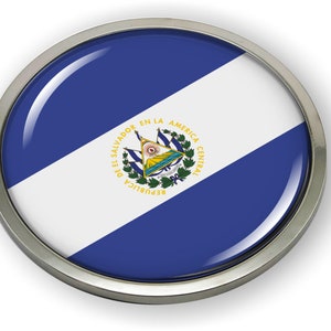 El Salvador FLAGGE Auto Emblem Abzeichen [Aufkleber, Aufkleber] Chrom runde Lünette und 3D Clear Doming Harz