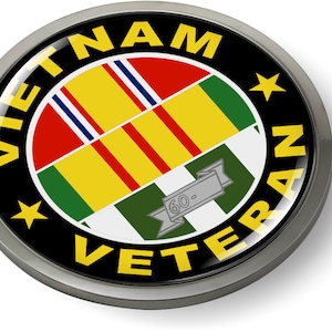 VIETNAM VETTERAN Bänder- Nationale Verteidigung, Vietnam War Service, Republik Vietnam Service Domed Emblem Abzeichen Auto Aufkleber Chrom Runde Lünette