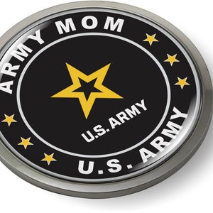 Officially Licensed Product - U.S. ARMY MOM 3D Domed Emblem Badge Car Sticker Chrome ROUND Bezel