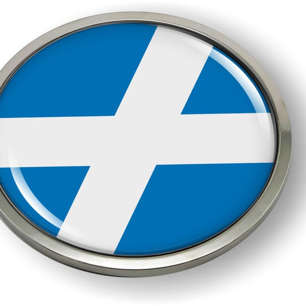 Scotland FLAG Car Emblem Badge [Sticker, Decal] Chrome ROUND Bezel and 3D Clear Doming Resin