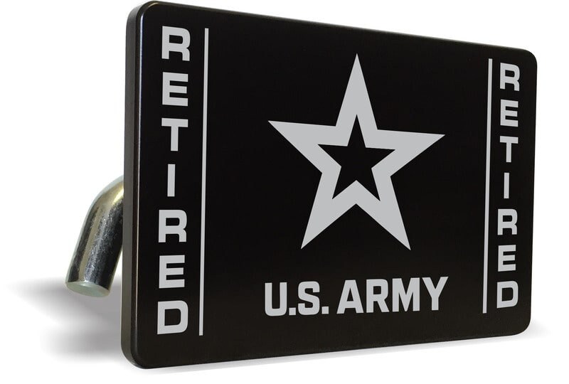 Officially Licensed Product - U.S. ARMY RETIRED Billet Aluminum Trailer Tow Hitch Cover S.U.V. Truck R.V. Black