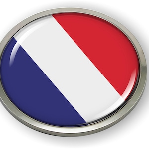 France FLAG Car Emblem Badge [Sticker, Decal] Chrome ROUND Bezel and 3D Clear Doming Resin