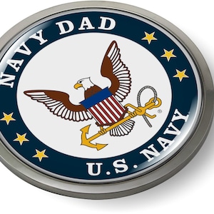 Officially Licensed Product - U.S. NAVY DAD 3D Domed Emblem Badge Car Sticker Chrome Round Bezel