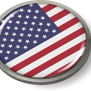 USA FLAG Car Emblem Badge [Sticker, Decal] w/o Chrome ROUND Bezel and 3D Clear Doming Resin