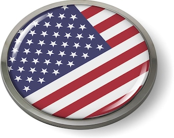 USA FLAGGA Bilemblem [Klistermärke, Dekal] utan kromad RUND Ram och 3D Klar Doming Resin