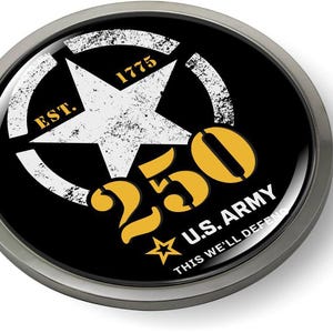 Officially Licensed Product - U.S. Army 250th Anniversary Logo 3D Domed Emblem Badge Car Sticker Chrome Round Bezel
