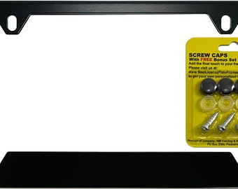 Stainless Steel Matte Black Corrosion-Resistant Powder Coated 2-Hole Standard CAR License Plate Frame with Free Set of Screws and Caps