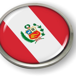 Peru FLAG Car Emblem Badge [Sticker, Decal] Chrome ROUND Bezel and 3D Clear Doming Resin