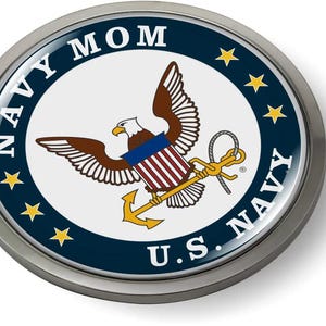 Officially Licensed Product - U.S. NAVY MOM 3D Domed Emblem Badge Car Sticker Chrome Round Bezel