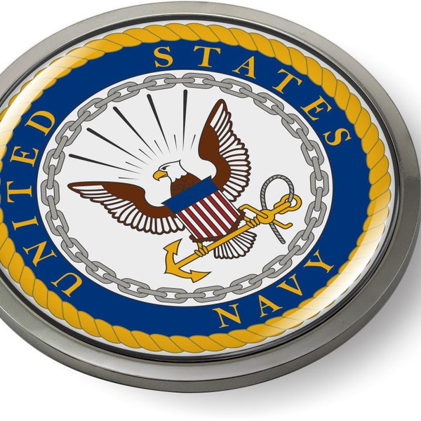 Officially Licensed Product - UNITED STATES NAVY 3D Domed Emblem Badge Car Sticker Chrome Round Bezel