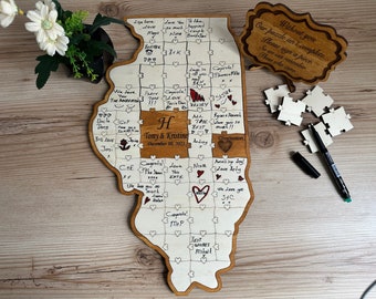 Map Wedding Jigsaw Puzzle Guestbook Wooden, Alternative Wedding Guest Book
