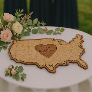 Wooden State Puzzle Guest Book Alternative: Rustic Wedding Signage