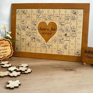 Wedding Guest Book Puzzle, Birch Wood Heart Center