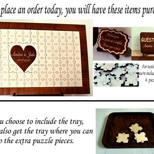 A photo of a personalized wooden wedding guest book puzzle set