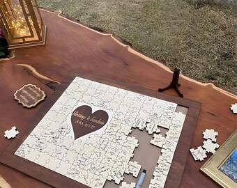 Guest book alternative wedding - Wood puzzle form, Elegant wedding decorations, Wedding reception sign the guestbook, Wedding jigsaw puzzle