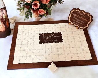 Wedding Guest Book Alternative, Puzzle Guest Book, Rustic Wedding Decor Gift, Wedding Guest Book Signs, Engraved Wedding Custom Decorations