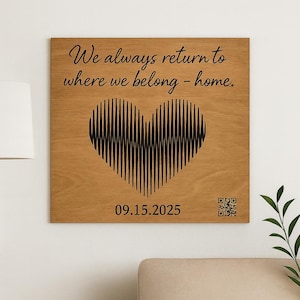 Custom Soundwave Art – Engraved Wood Wall Decor with QR Code for Song or Voice