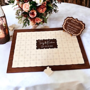 Personalized Wedding Guest Book Puzzle, Custom Jigsaw Guestbook: Rustic Wood Alternative Keepsake