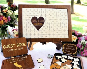 Panneau puzzle personnalisé livre d'or de mariage - Décoration de mariage en bois rustique