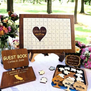 Wedding Puzzle Guest Book, Personalized Rustic Wooden Guestbook