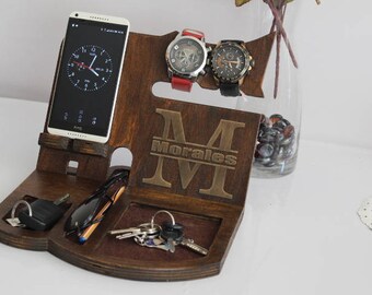 Wooden Docking Station Gift for Him Custom Gift for Dad Personalized Docking Station Fathers Day valentines day