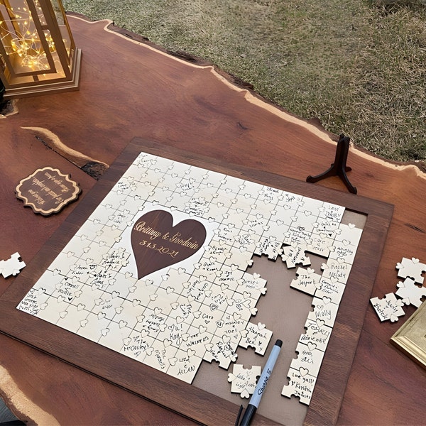 Puzzle livre d'or alternatif - puzzle livre d'or mariage en bois, livre d'or mariage mariage puzzle alternatif signe - décoration de mariage rustique