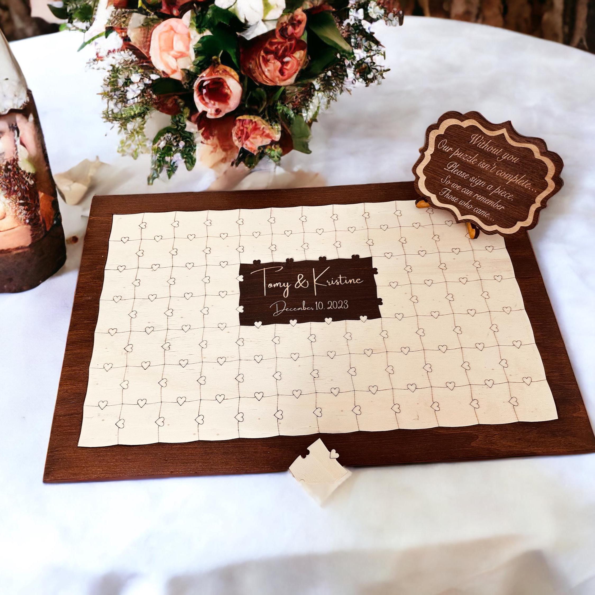Ideas para decorar tu boda con un libro de visitas de rompecabezas, rompecabezas de recuerdo de boda, libro de visitas de boda de rompecabezas, rompecabezas alternativo para el libro de visitas de boda de rompecabezas.