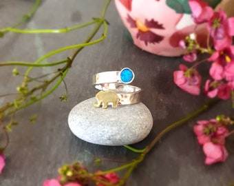 Elephant ring, opal ring, elephant and opal ring