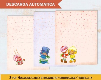 Vintage 80s STRAWBERRY SHORTCAKE cartoon,Stationery set letter writing,digital Paper,Strawberry shortcake picture,stationery letter writing