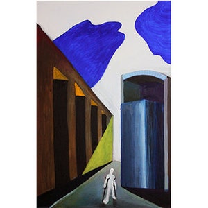 Large oil painting figurative art modern industrial surreal architecture painting LONELY DREAM-surrealism art