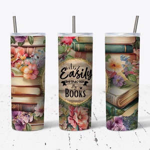Easily Distracted by Books Tumbler: 20 oz Stainless Steel Reader Gift