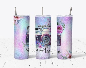 Photographer Tumbler: Floral Camera Stainless Steel Insulated Cup