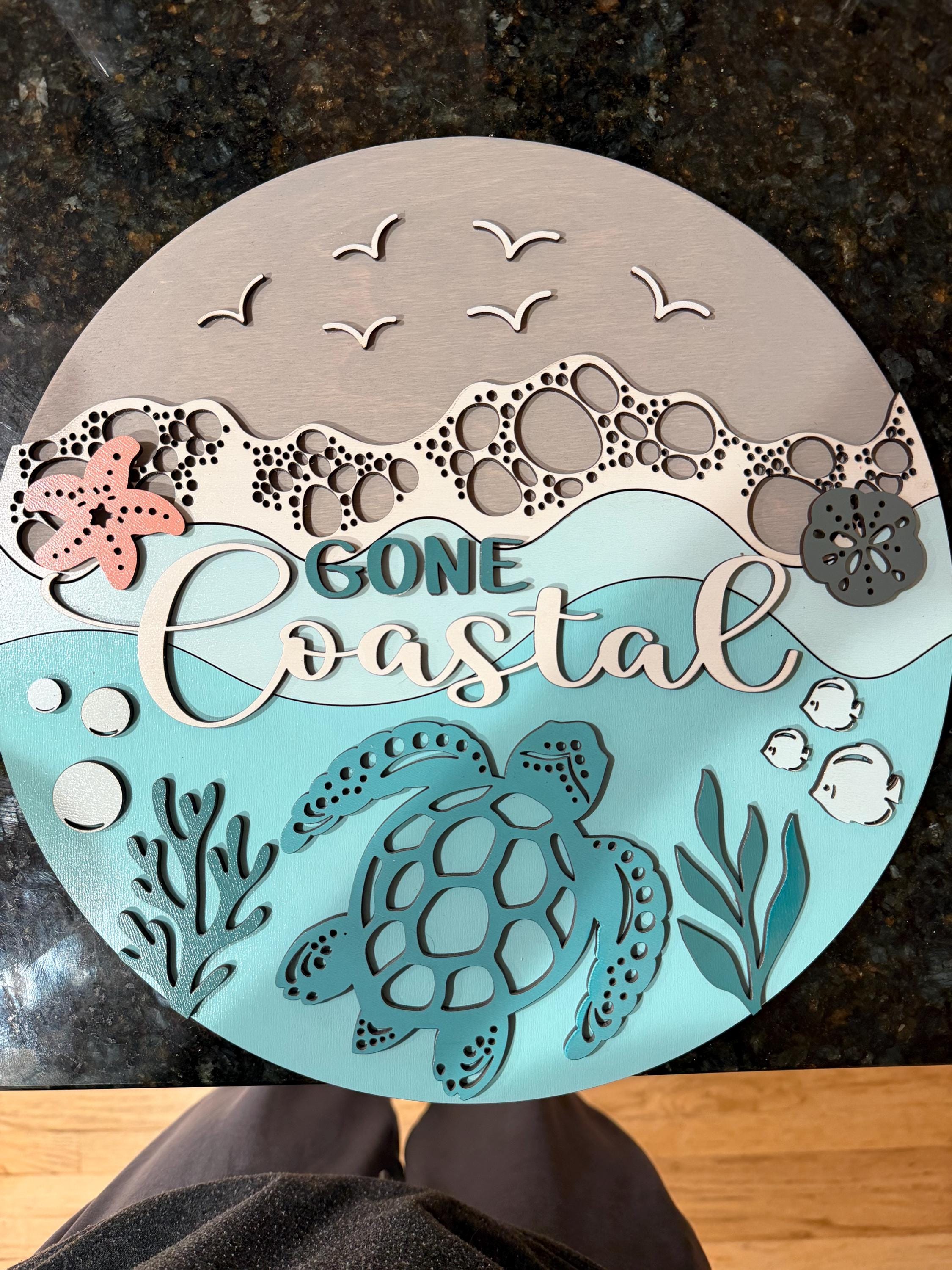 Gone Coastal Sea Turtle Door Hanger 12” Layered Beach Door Sign Coastal ...