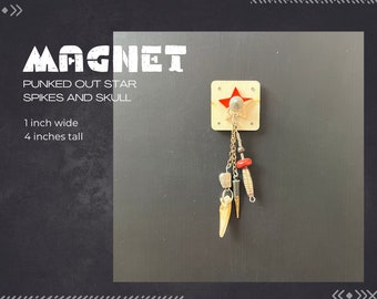 Punked Star with Chains, Neodymium Magnet, Handmade Fridge Jewelry