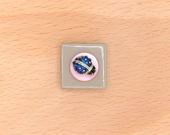 Blue Ladybug on Pink, Neodymium Magnet, Handmade Fridge Jewelry