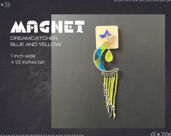 Dreamcatcher Blue and Yellow, Neodymium Magnet, Handmade Fridge Jewelry
